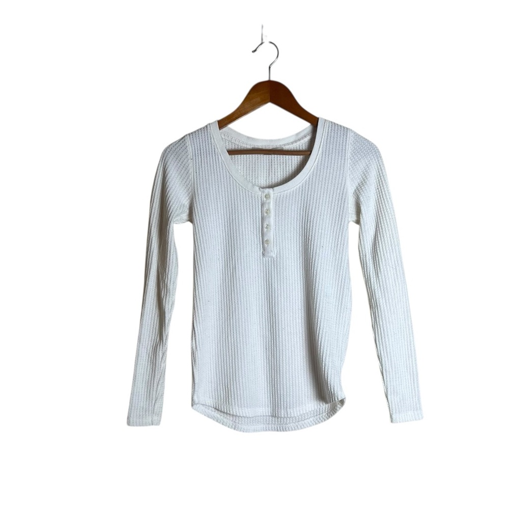 Loft‎ off white waffle long sleeve shirt